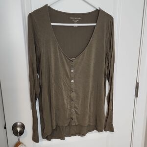 American Eagle Outfitters Olive Green Button-Down Women's Shirt